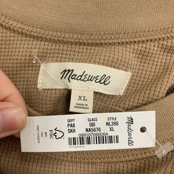 Madewell Crewneck Crop Tank Womens XL Extra Large Seed Khaki Waffle Knit Top - Picture 9 of 13